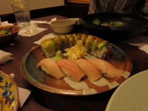 Bamboo roll and yellowtail nigiri