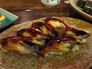 Freshwater eel nigiri with eel sauce