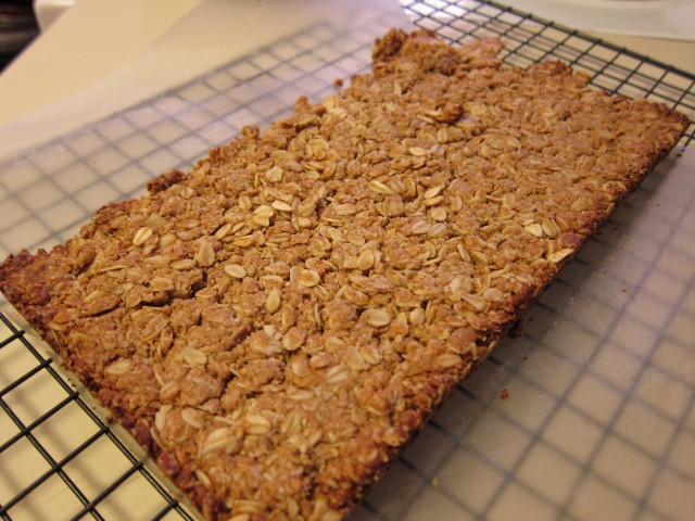 Baked granola cooling on rack