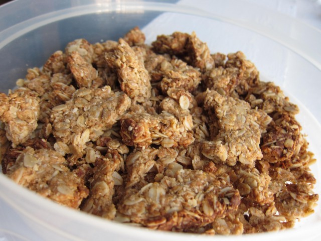 Almond butter honey oat granola close up