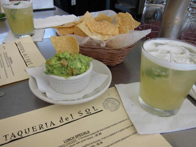 Chips, guac, and margarita at Taqueria del Sol