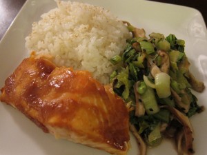 Miso salmon with bok choy and shiitakes