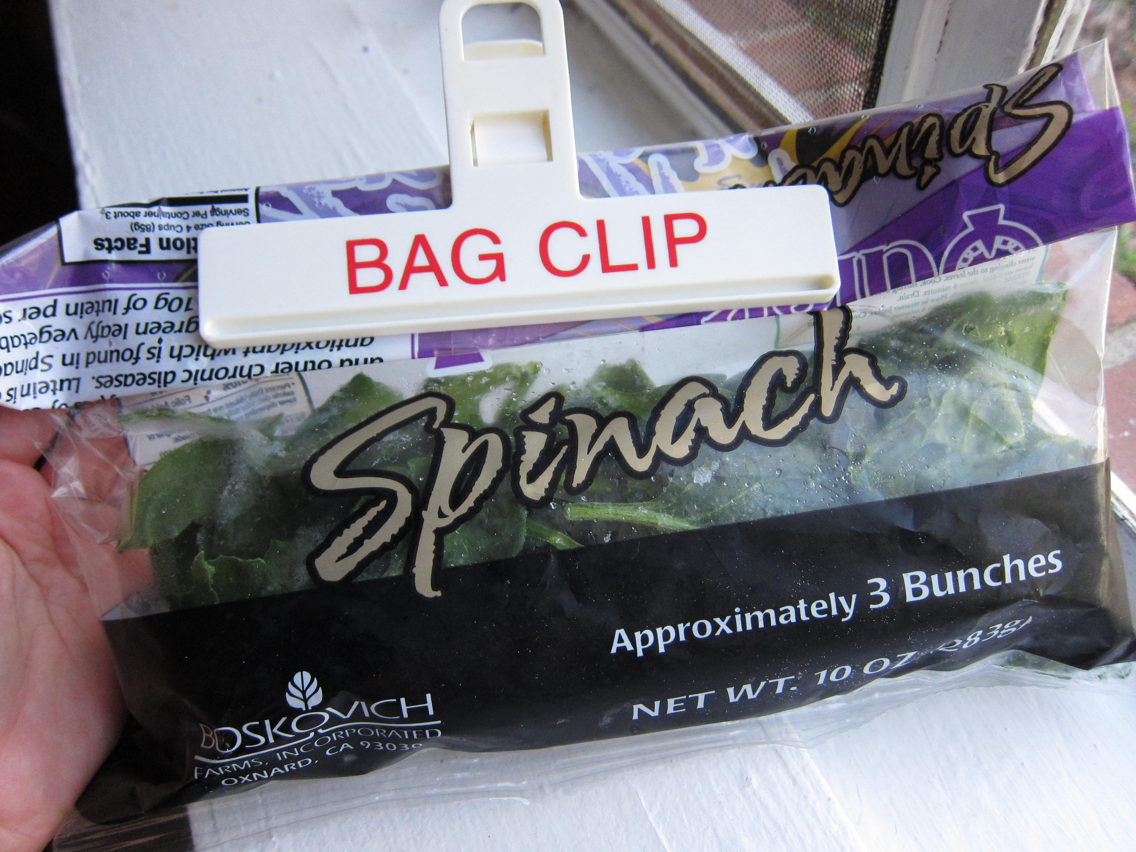 Bag of frozen loose spinach