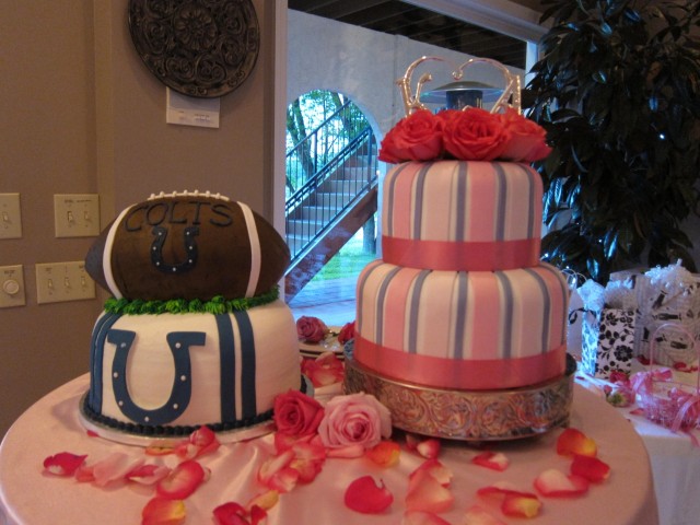 Bride and groom cakes together