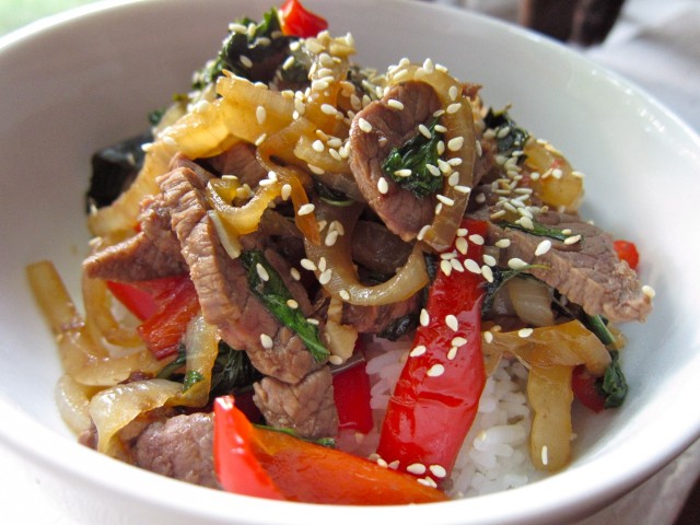 Thai basil beef over rice