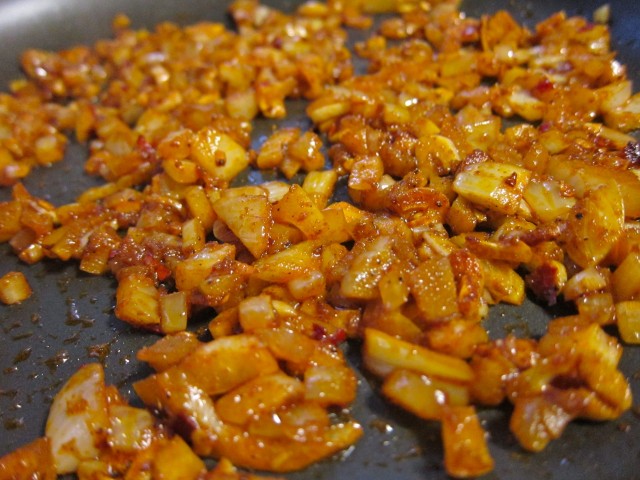 Onions and garlic in toasted spices