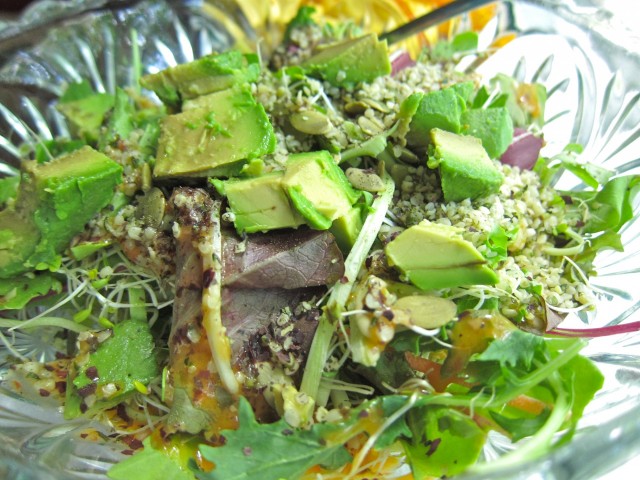 Salad with hemp seeds and broccoli slaw