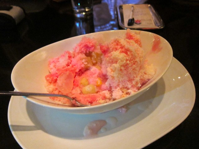 Pink snow cone with rose syrup