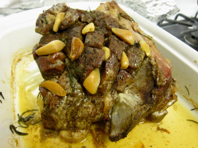 Finished lamb with soft garlic