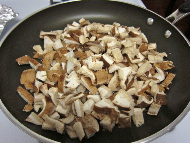 Sautee shiitakes in lamb drippings