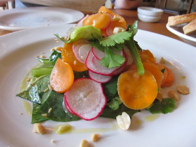 Tatsoi salad with cilantro and peanuts