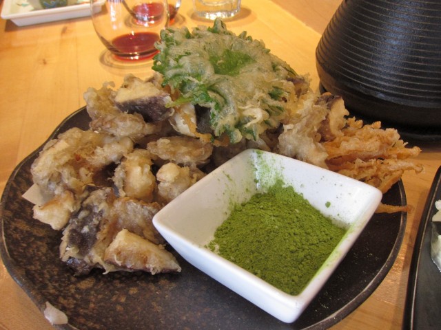 Mushroom tempura with green tea at Tora