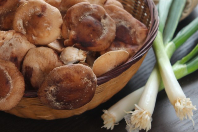 Shiitakes and scallions